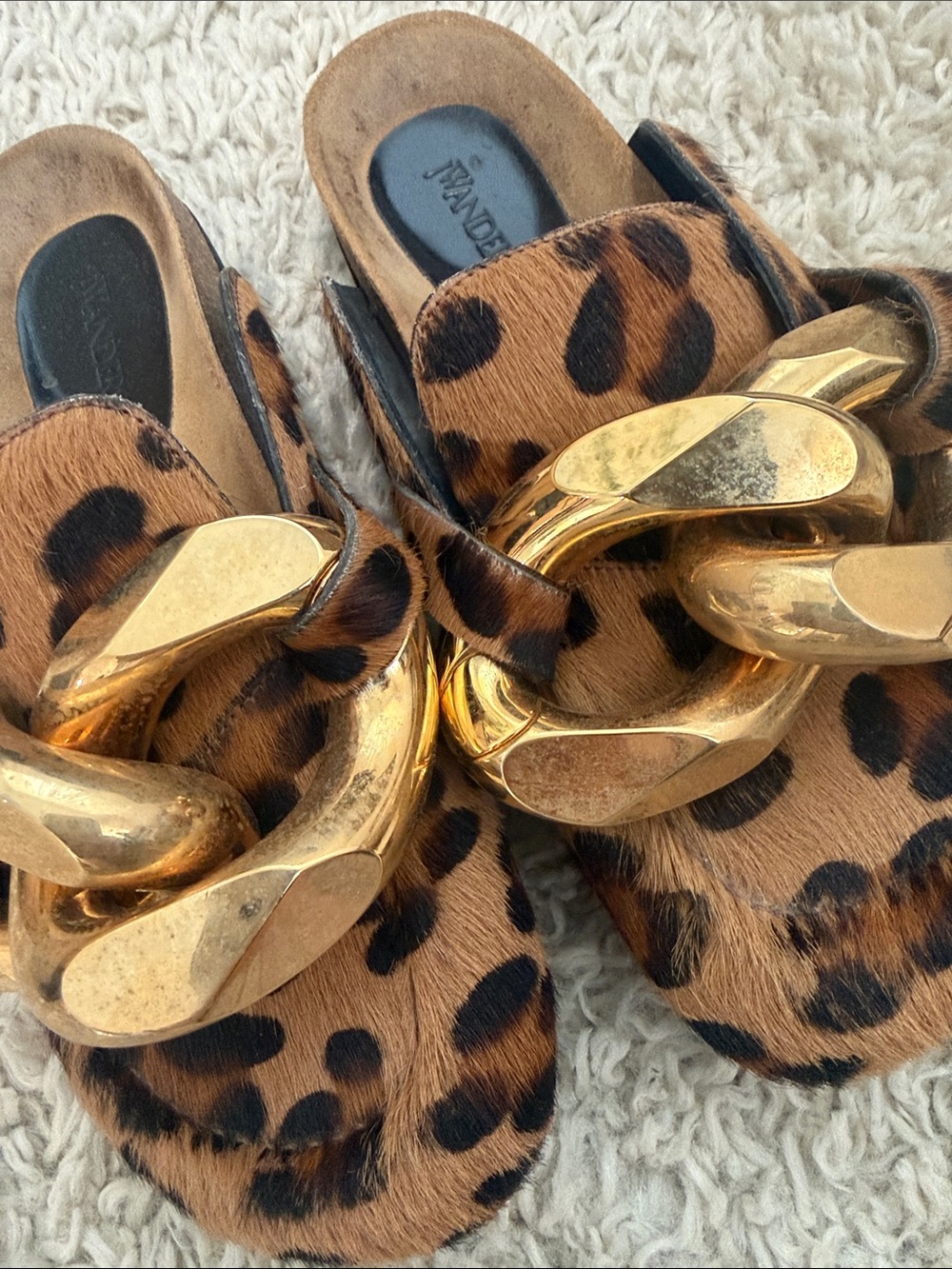 JW ANDERSON Leopard Print Slide Mules with Oversized Gold Chain - Picture 2 of 5